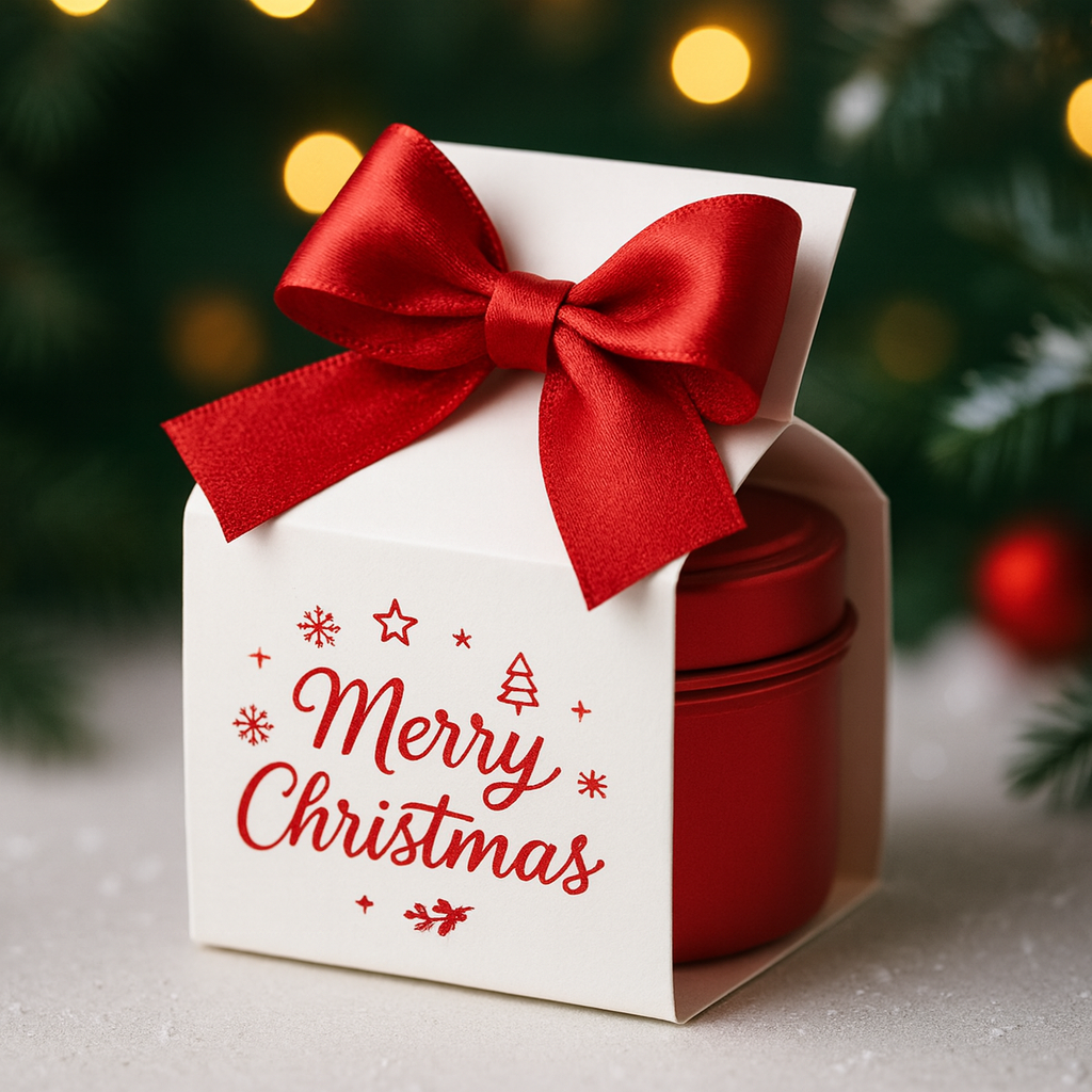 Merry Christmas Gift Box with Satin Bow