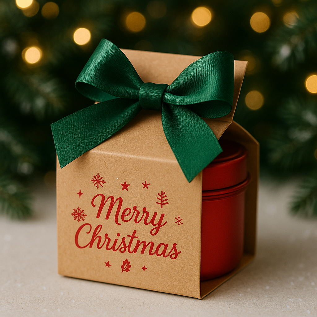 Merry Christmas Gift Box with Satin Bow